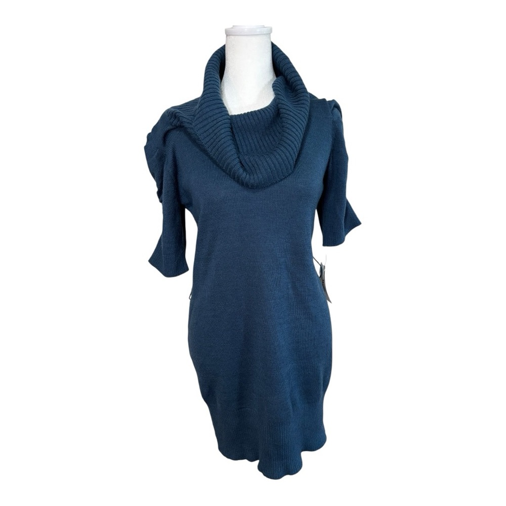 AB Studio Cowl Neck Gathered Short Sleeve Sweater Dress